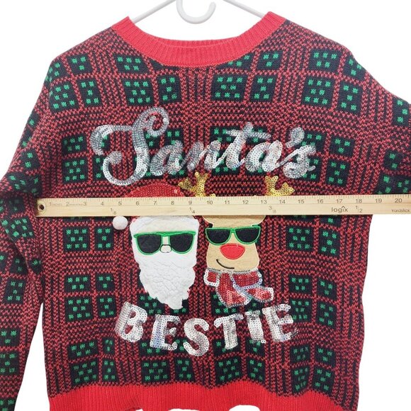 Women's Ugly Christmas Holiday Sweater Santa's Bestie Santa & Rudolph Size M - Picture 9 of 15